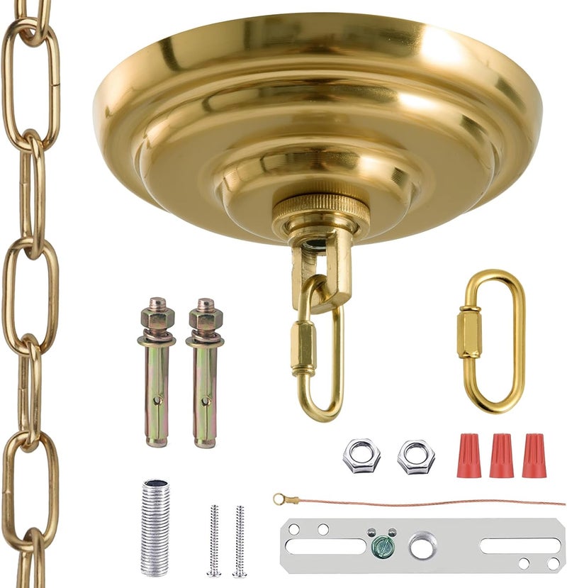 MAYOMAJO 5-5/16 Inch Light Canopy Kit with 6 Feet Hanging Chain, Heavy Duty, Replacement Cover Plate for Chandelier, Pendant Light, Swag Light, Ceiling Fan, Flower Basket or DIY Projects (Brass) - Image 1